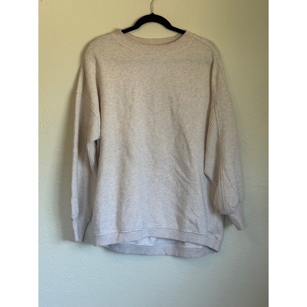 Aerie Oversized Crewneck Sweatshirt Oatmeal Heather Waffle Knit Accent XS